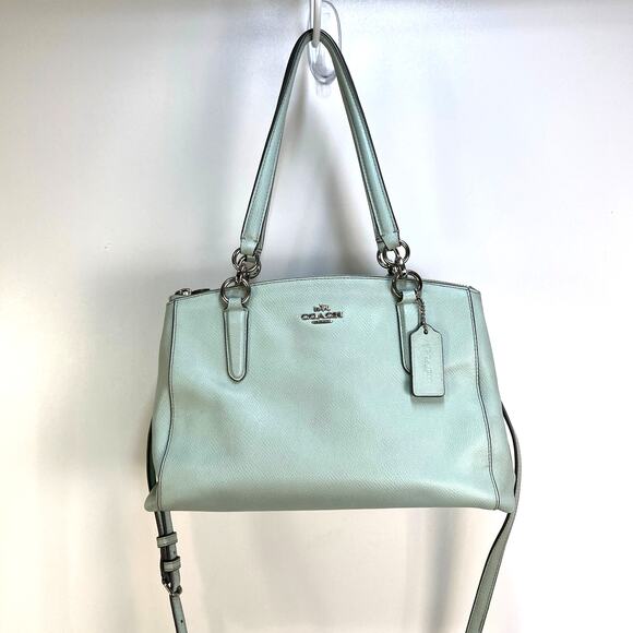 Coach Handbags - Coach Small Christie Carryall Satchel Shoulder Bag Mint Blue Crossgrain Leather